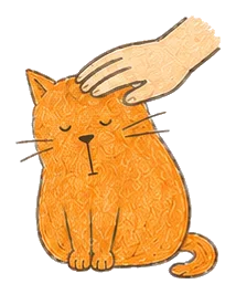 Illustration of a ginger cat with its eyes closed while a hand strokes its head